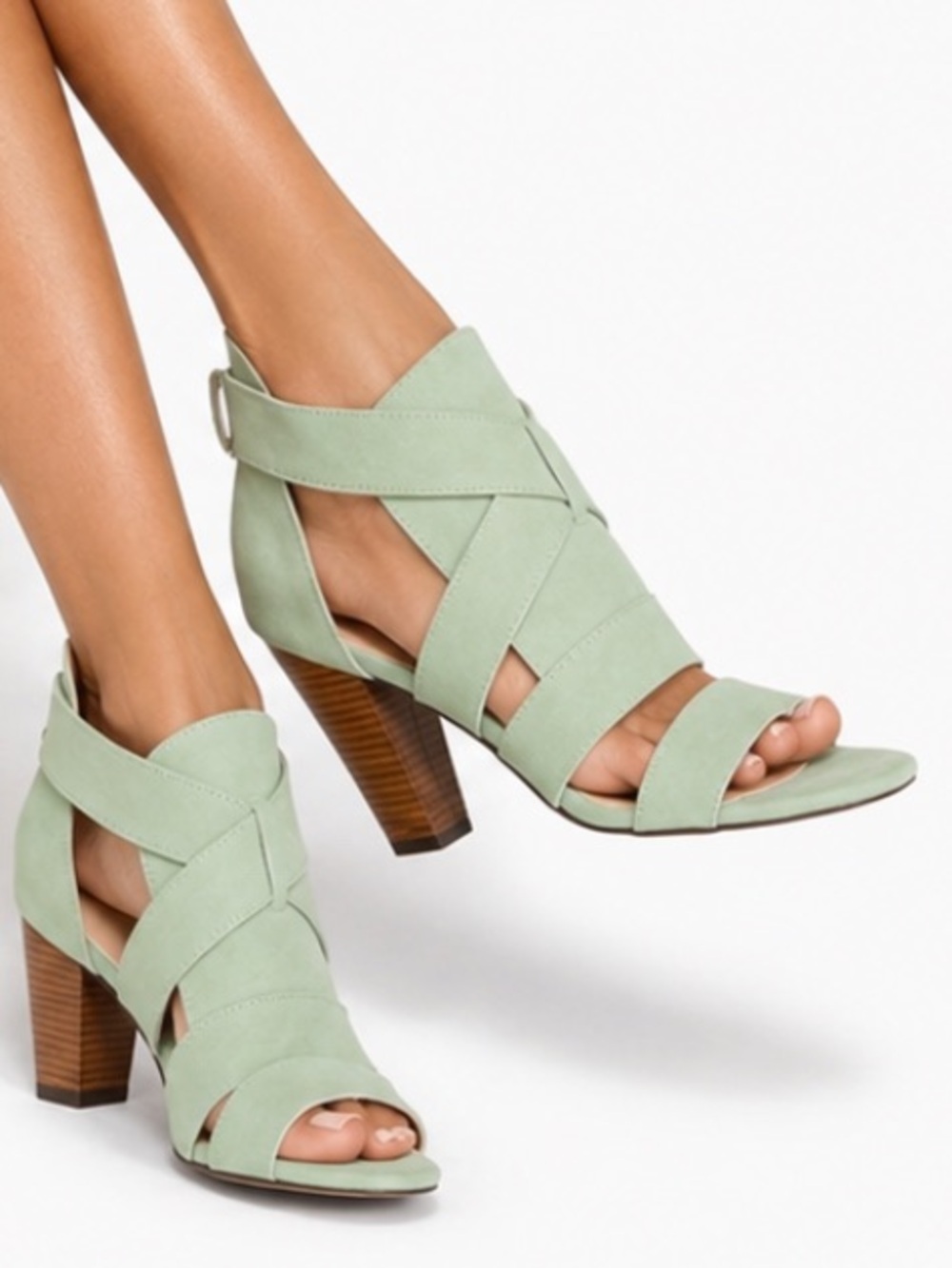 FARYLR ROBIN MINT GREEN FAUX LEATHER STRAPPY HEELED  SANDALS 7.5 8NEW SARAH 3